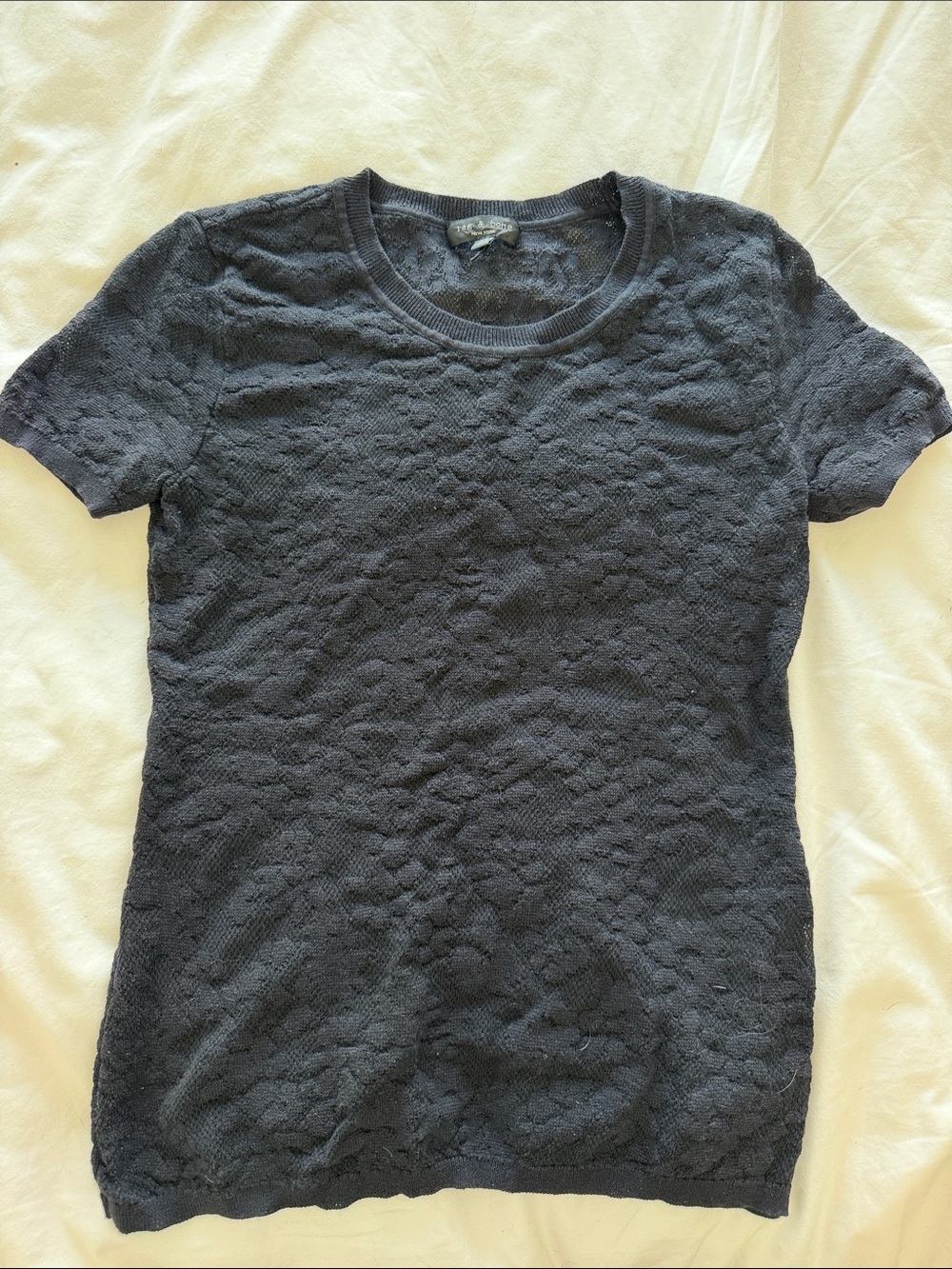 rag & bone Black Short-Sleeve Sheer Textured Crew Tee